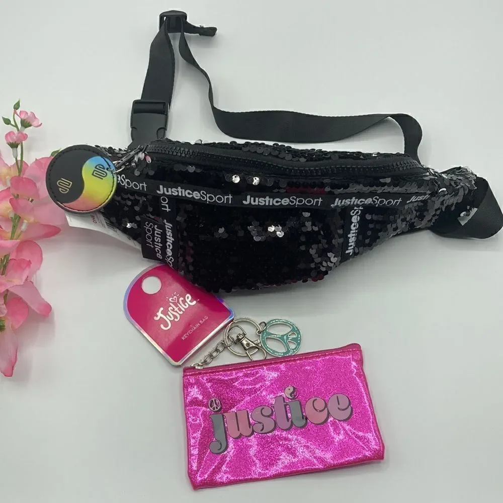 Justice Girls Fashion Bag Waist FannyPack Crossbody & Keychain Coin Purse